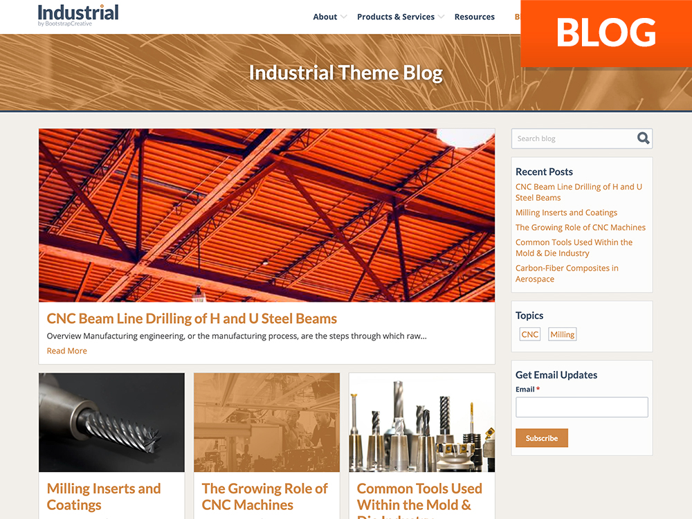 Industrial Blog HubSpot Theme - Bootstrap Creative