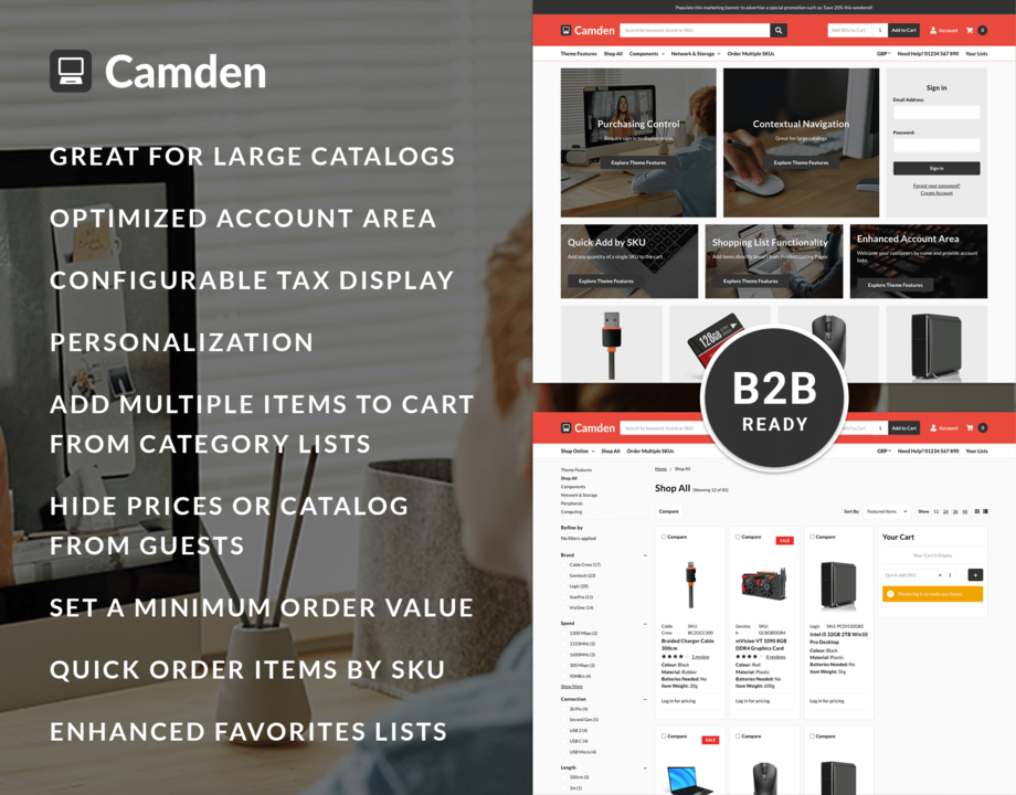 Camden B2B ecommerce website template for BigCommerce