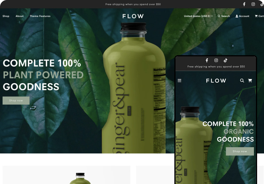 Flow ecommerce website template for Shopify